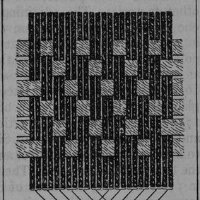 Illustration d'un motif textile tissé composé de bandes verticales foncées et de bandes horizontales plus claires.