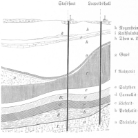 Gravure d'une coupe transversale du sol avec ses étiquettes correspondantes.