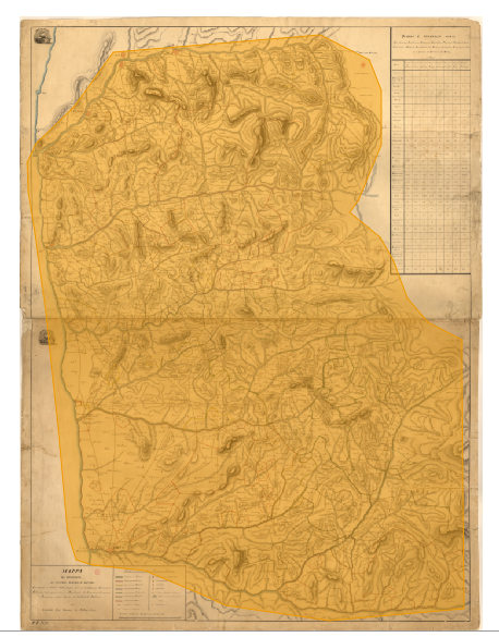 Realce do mapa de Villasboas que será retificado.